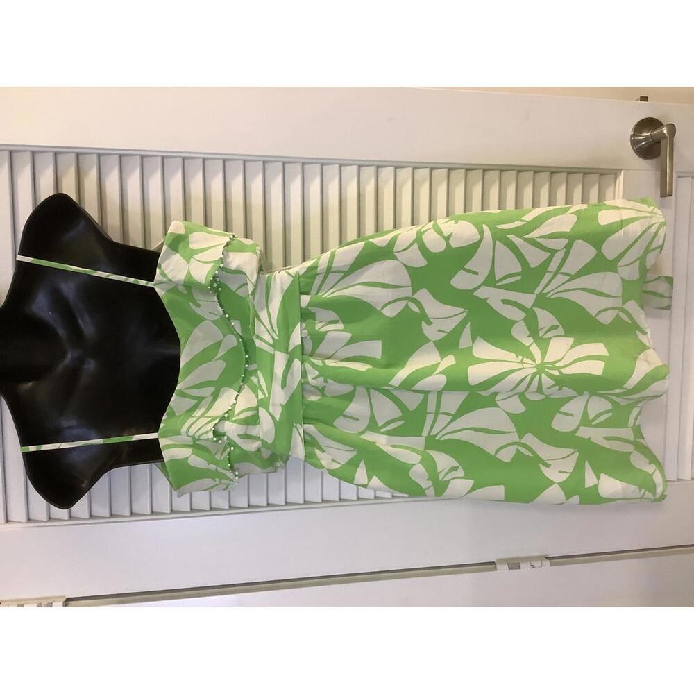 Lilly Pulitzer Green Leaf Print Belted Silk Dress Flowy Sporty 0 - Picture 4 of 5